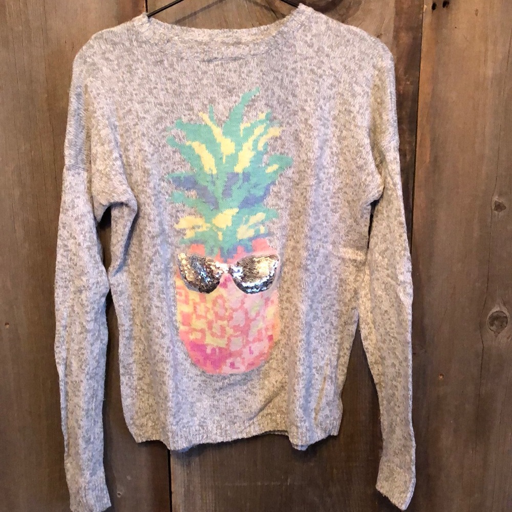 Abercrombie Kids Heather Gray Sweater Flip Sequin Pineapple 15/16